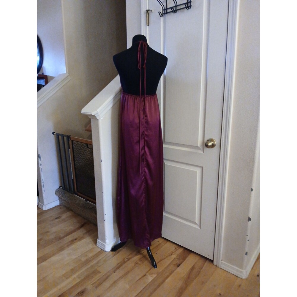 Elegant Burgundy Halter Maxi Dress - Women's Evening Gown - Picture 2 of 6